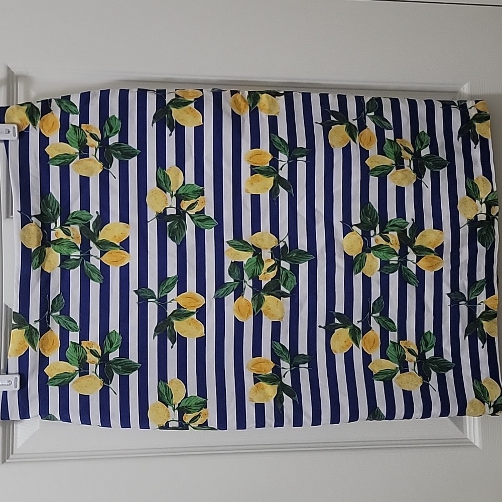Karen Mathews Blue and White Stripe Lemons Midi Pencil Skirt  Size M